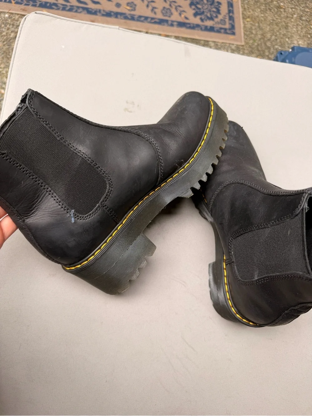 Dr. Martens Black Chelsea Lug Boots with Yellow Stitching (read description!)